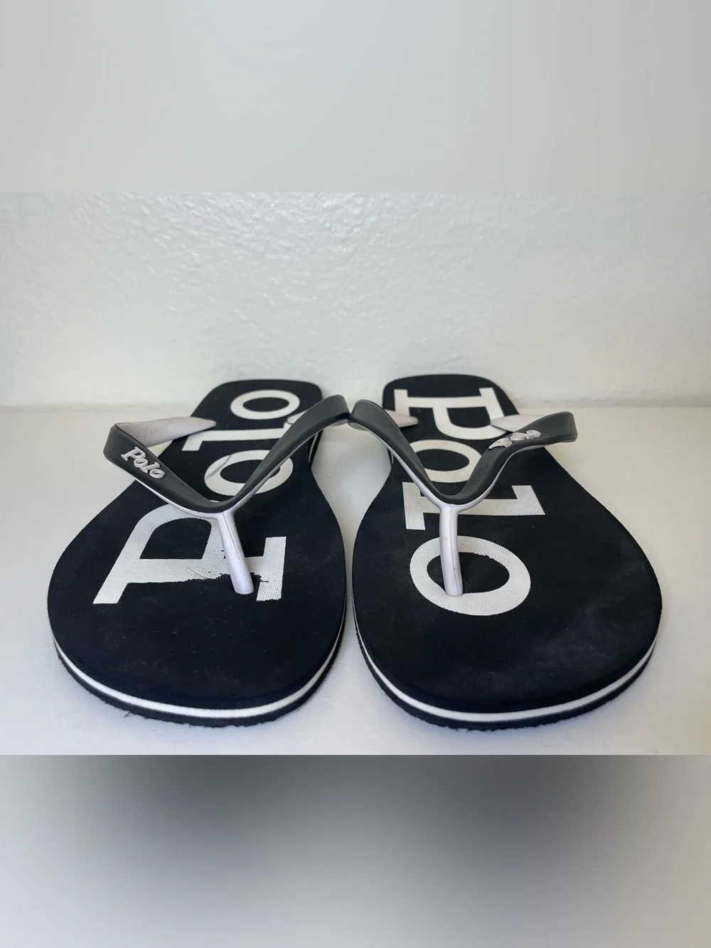 Ralph Lauren Men’s Polo Logo Black & White Flip Flops Thong Sandals Size 11.5